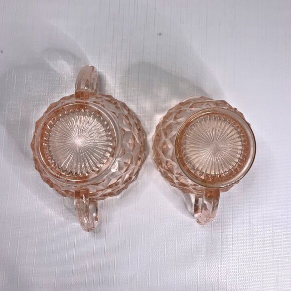 Jeanette Cubist Pink Cream Sugar Depression Glass Small Set Cottage Core Vintage - Picture 6 of 6